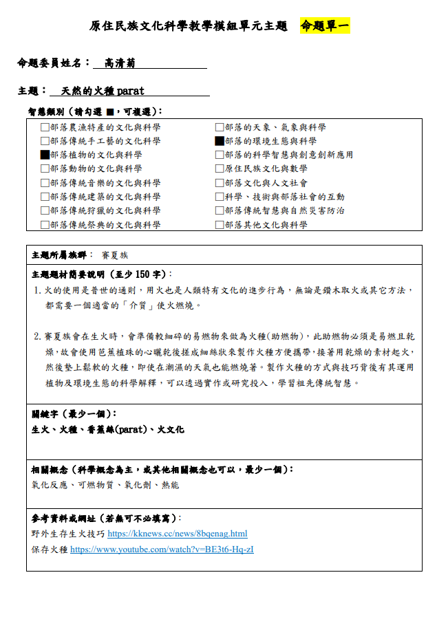 教學模組命題單-賽夏族-天然的火種parat