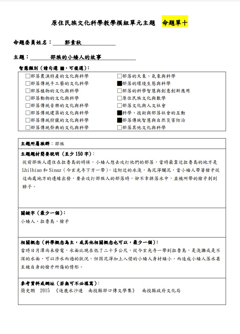 教學模組主題命題-邵族-邵族的小矮人的故事