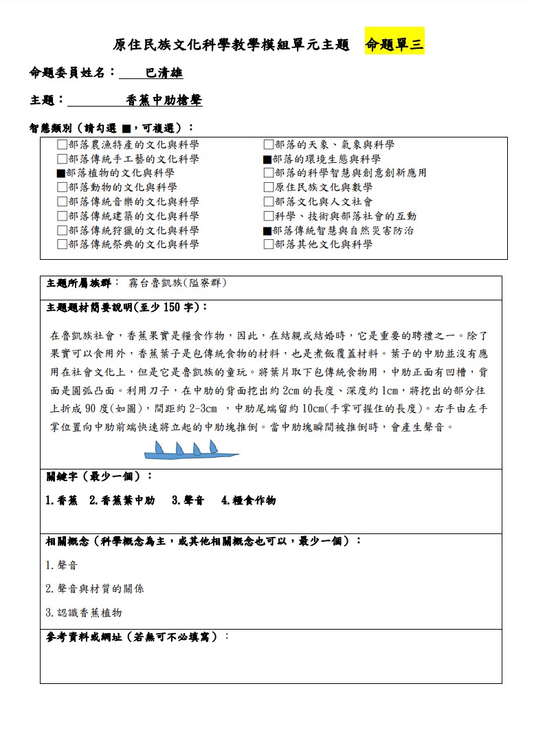 教學模組主題命題-魯凱族(霧台隘寮群)-香蕉中肋槍聲