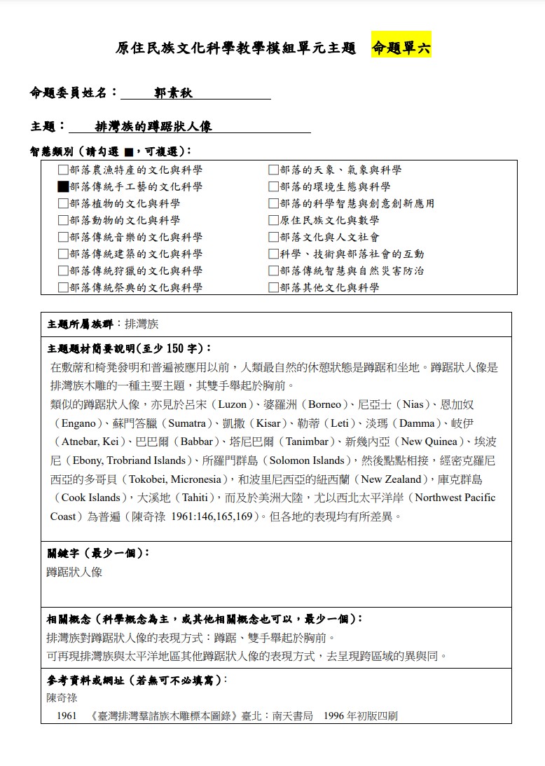 教學模組主題命題-排灣族-排灣族的蹲踞狀人像